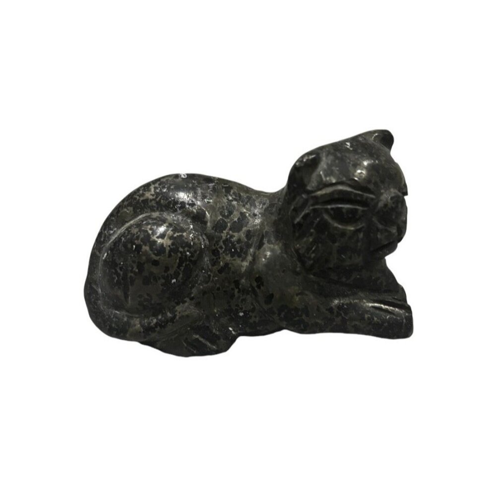 Vintage Black Soapstone Cat Figurine Trinket Kitten Hand Carved Gift